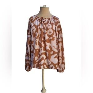 Elizabeth and James Women's Brown and White Patterned Top Size Large